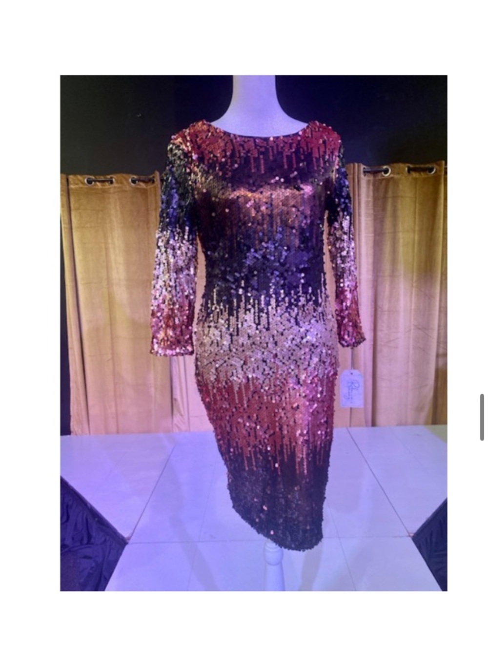 Little Mistress Sequin Ombre Midi Dress - Black, Gold, Copper